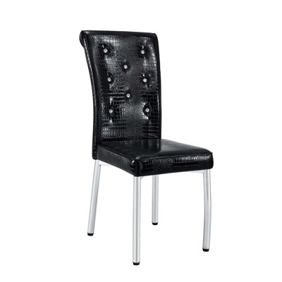 Retro Alligator Skin Dining Chairs with Crystal Buckle Design and Faux Leather, Set of 2