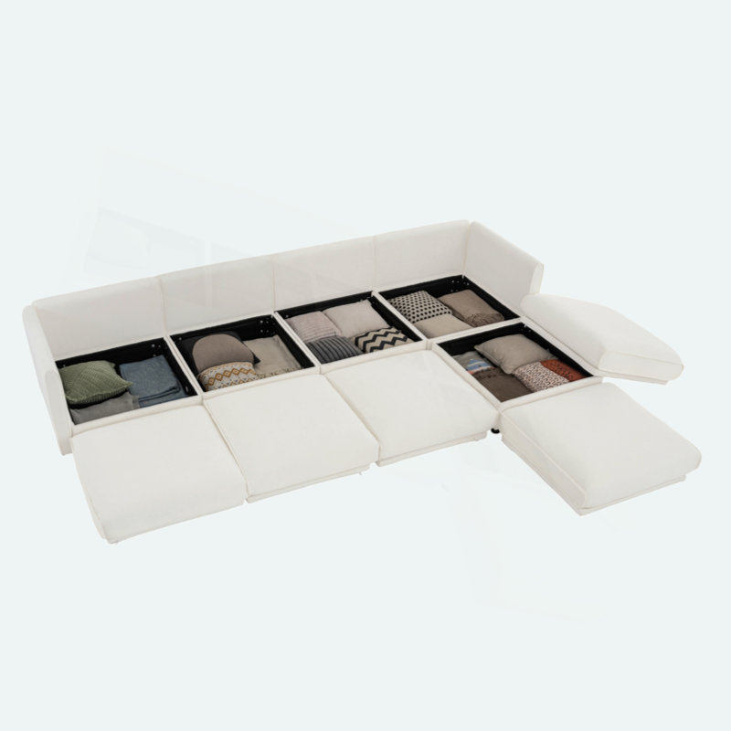 Canapé modulaire en L à 4 places avec rangement, Chenille blanche, H 27,9 po x l 142,5 po x P 37,4 po