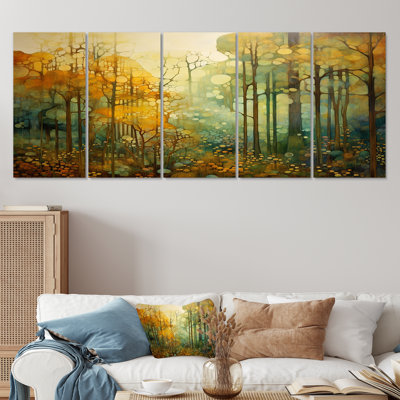 Vintage Collage Autumn Woods - Forest Wall Art Set 5 Piece