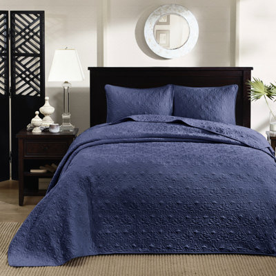 Couvre-lit réversible bleu marine - Riche bourre en coton prélavé avec surpiqûres riches et lavable à la machine