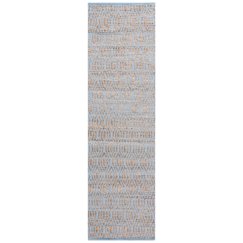 Hallmark Hand Woven Jute/Cotton Geometric Rug in Silver/Natural, Runner 2'3" x 8'