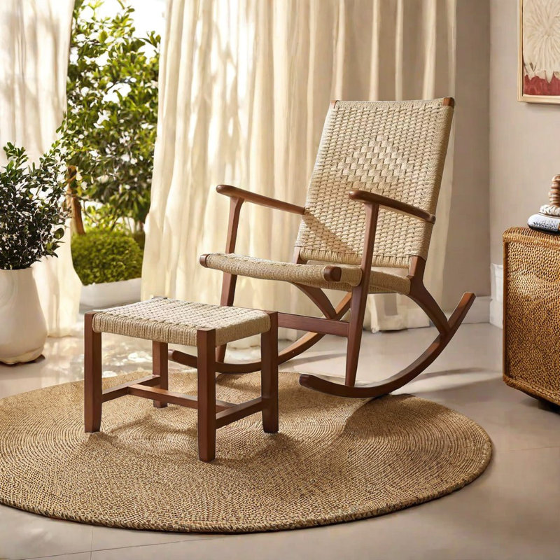 Chaise berçante simple en bois massif, Brun foncé