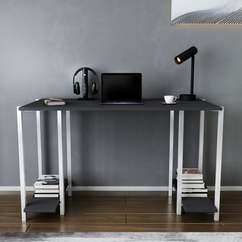 Academy Desk Metal Base Writing Desk, Black/White
