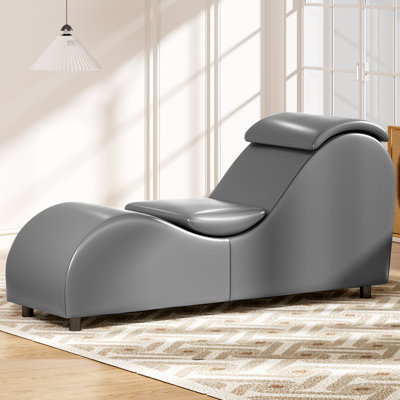 Curved Faux Leather Yoga Chaise Lounge,Ergonomic Stretch Chair with Removable Washable Cover, Dark Grey