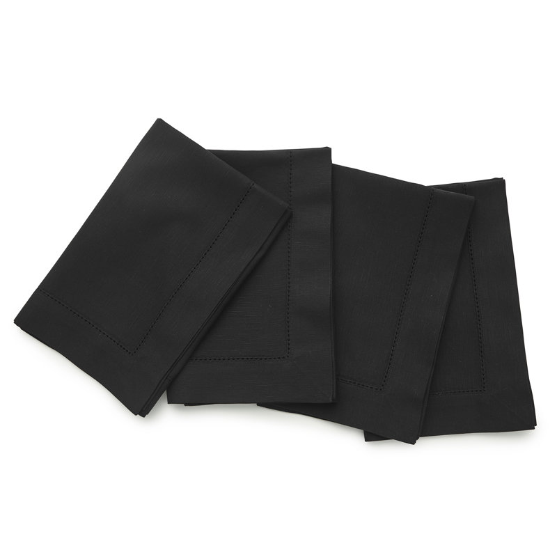 Cotton Linen Hemstitch Dinner Napkins, Black