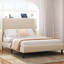 Structure de lit plateforme double avec tête de lit et station de charge, revêtement en velours beige, bruit, facile à assembler, aucun sommier requis, lattes en métal pour le support du matelas - dans la tête de lit,-2075191667