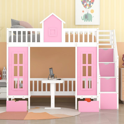 Geraine Bunk Bed with Changeable Table, Bunk Bed Turn into Upper Bed and Down Desk by Harriet Bee