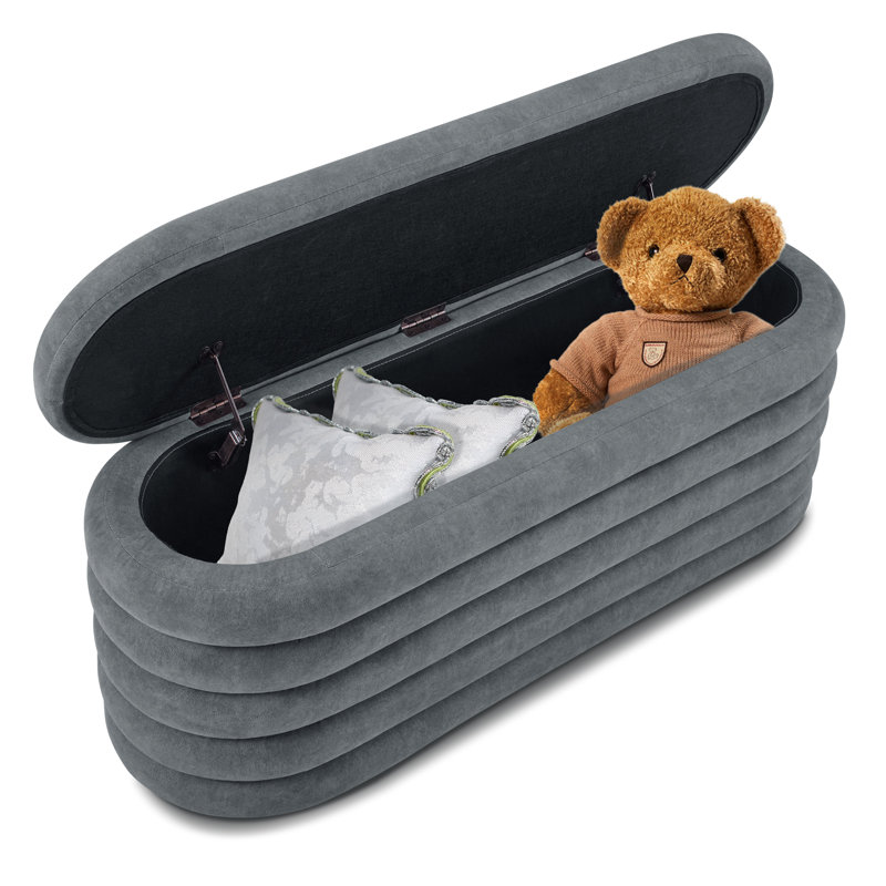 Berkeley Storage Ottoman Bench, Upholstered Fabric End of Bed Bench with Storage, Gray