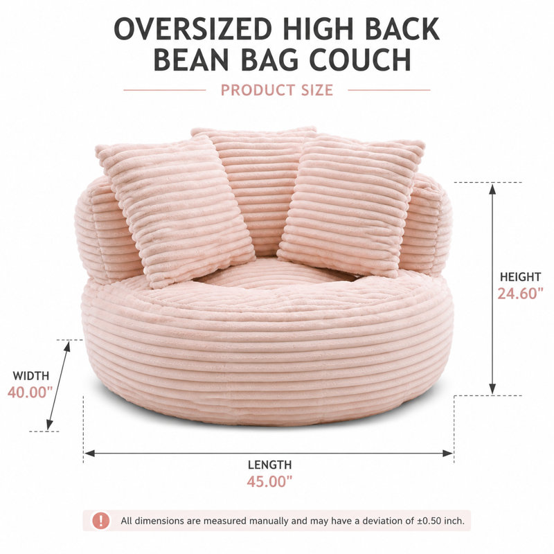 Très grand canapé-lit à dossier haut pour adultes et enfants, grand fauteuil pré-rembourré en tissu doux, grand canapé rembourré et confortable