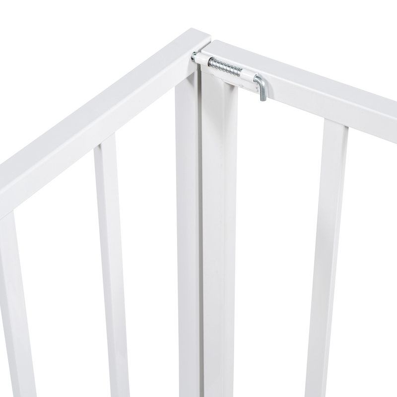 Full Size Metal Floor Bed Frame With Fence And Door, White, White, Full