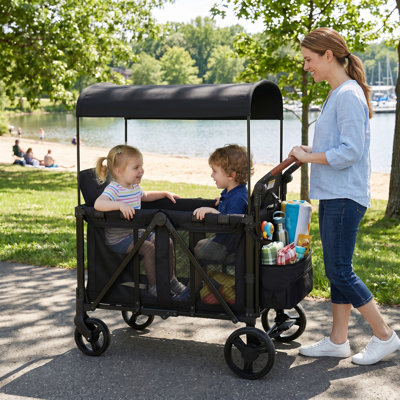 3 in 1 Foldable Wagon Stroller With Conopy – 200lb Capacity,Black