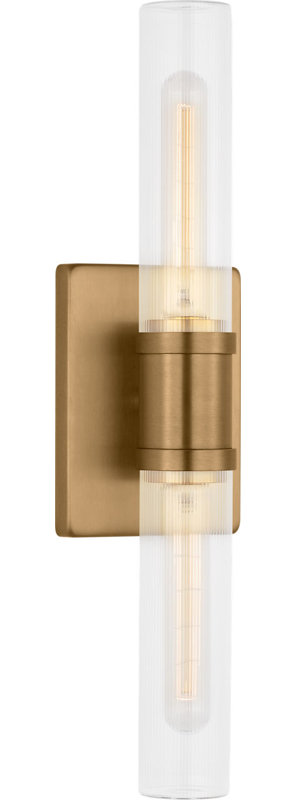 Keaton Two Light Vanity, 20" H x 5" W x 3.63" D, Clear Fluted, Satin Brass