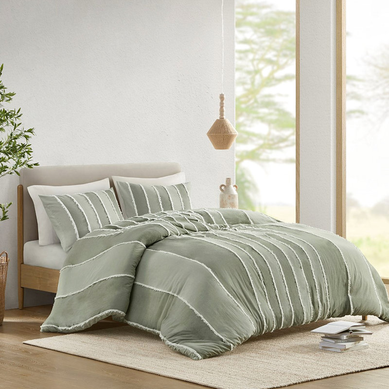 Housse de couette pour lit très grand / très grand en coton avec motif rayé 3 pièces pour taies décoratives