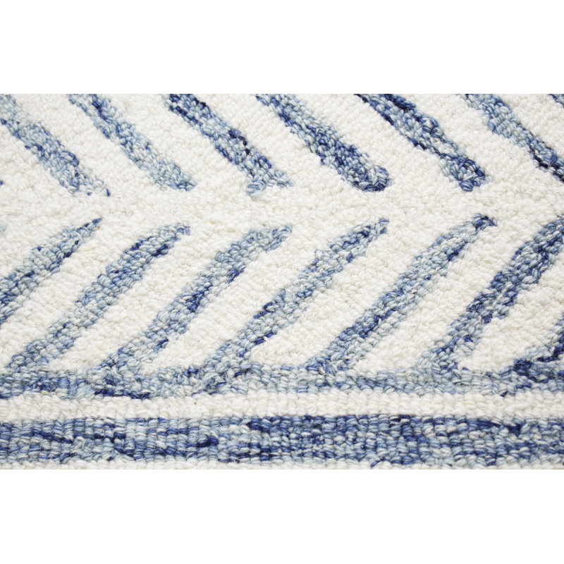 Handmade Blue and White Wool Tufted Rectangular Rug