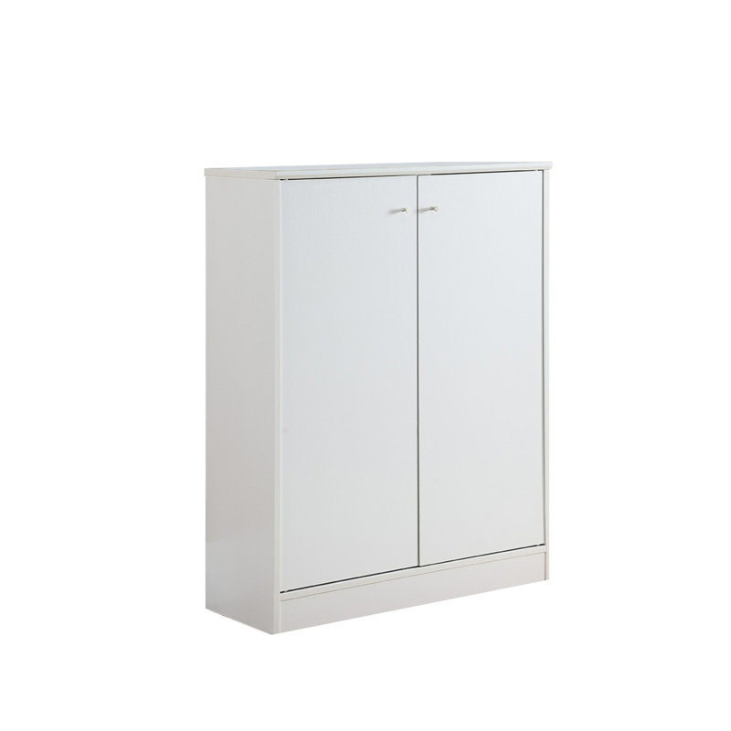 Armoire à chaussures / rangement blanche à deux portes avec cinq tablettes, deux tablettes pour plus de commodité