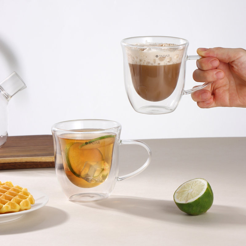 Tasses à thé en verre borosilicaté à double paroi Lorren Home Trends, capacité de 8 onces, avec poignée, pour boissons chaudes et froides