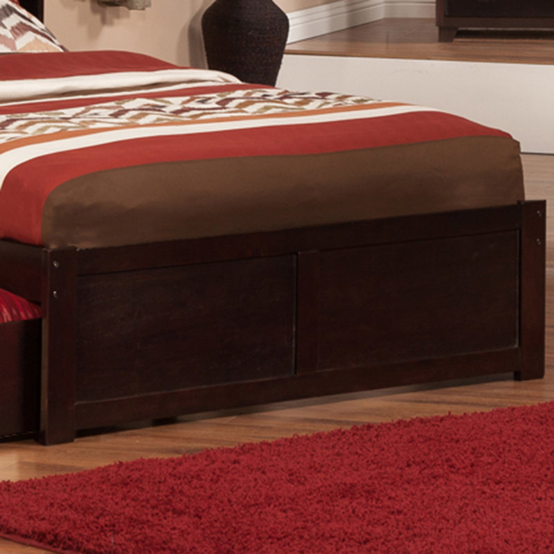 Casandra Solid Wood Platform Bed with Panel Footboard, Storage Drawers & USB Charger, Espresso, Full