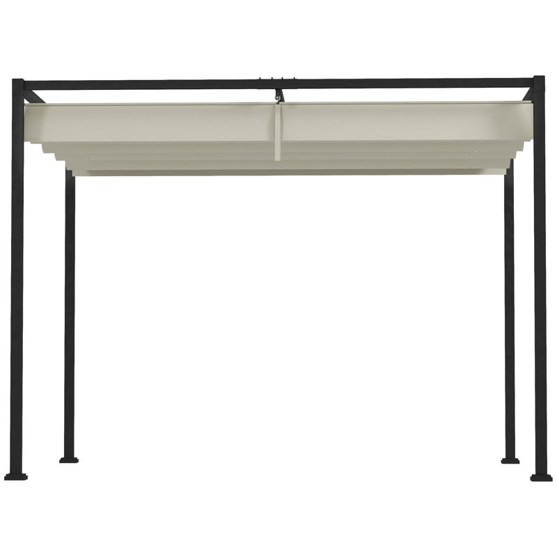 Pergola de patio avec auvent rétractable, Blanc, crème, H 87 po x l 83,9 po x P 117,3 po