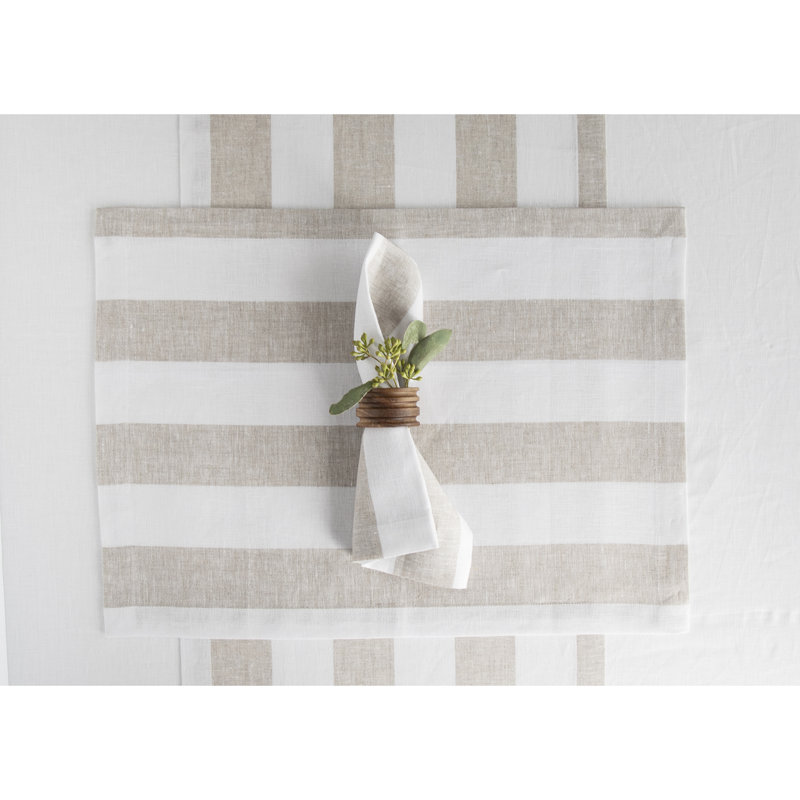 Natural and White Cabana Stripe Linen Placemats Set of 4