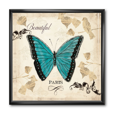 «Blue Farmhouse Butterfly», reproduction sur toile encadrée