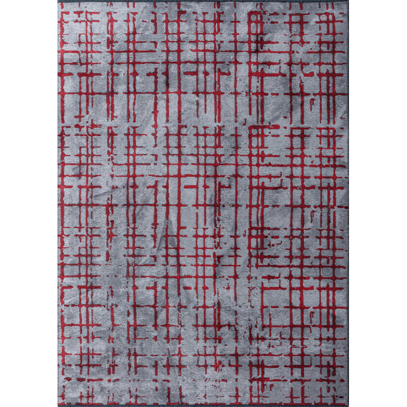Rapture Red/Gray Abstract Luxury Area Rug, Rectangle 7'10" x 9'10"