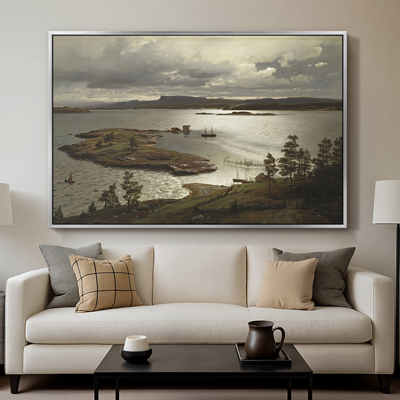 Le fjords de Sandviken (Sandviksfjords), 1879 - Hans Gude, toile tendue avec châssis, 26 x 40, Argent