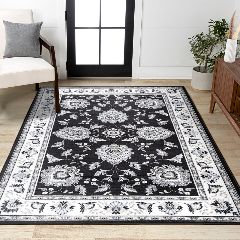 Yeghivart French Cottage Black/Cream Rug, Rectangle 7'8" x 10'