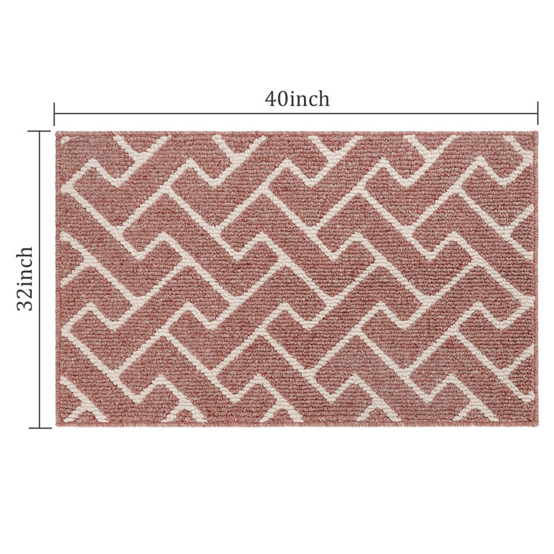 Seriah Non-Slip Geometric Indoor Doormat, Dark Pink