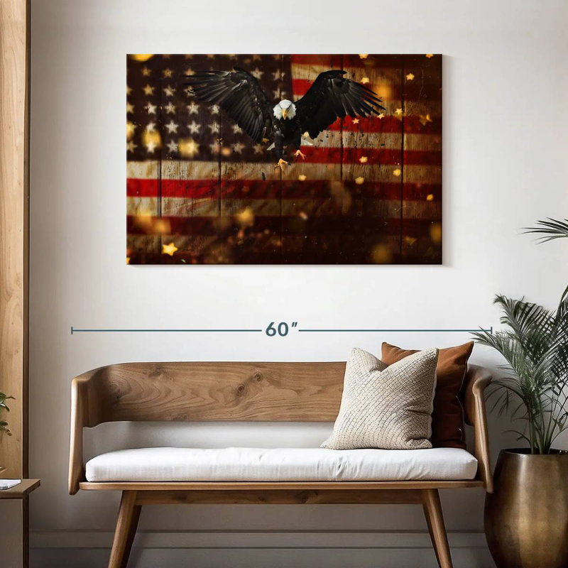 Brampt US Flag With Flying Bald Eagle, 30" H x 45" W