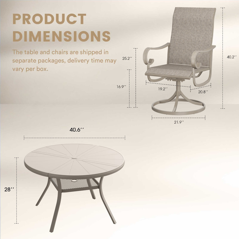 Ensemble repas extérieur pour 4 personnes avec chaises pivotantes, Crème / crème