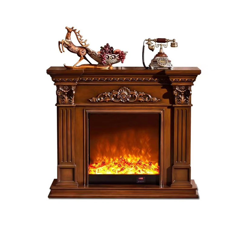 European-style simulated fire electric fireplace insert for home use, 40.16"H x 47.24"W x 12.99"D, Brown