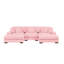 Canapé d'angle 3 places en velours côtelé rose confortable avec méridienne double, coussins décoratifs et soutien lombaire réglable, montage facile, dossier rembourré confortable, installation simple