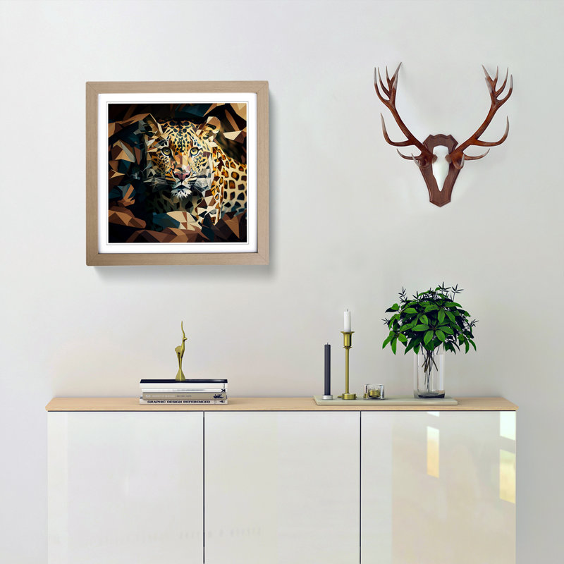 Leopard Cubism - Single Picture Frame Print on Wood, Oak