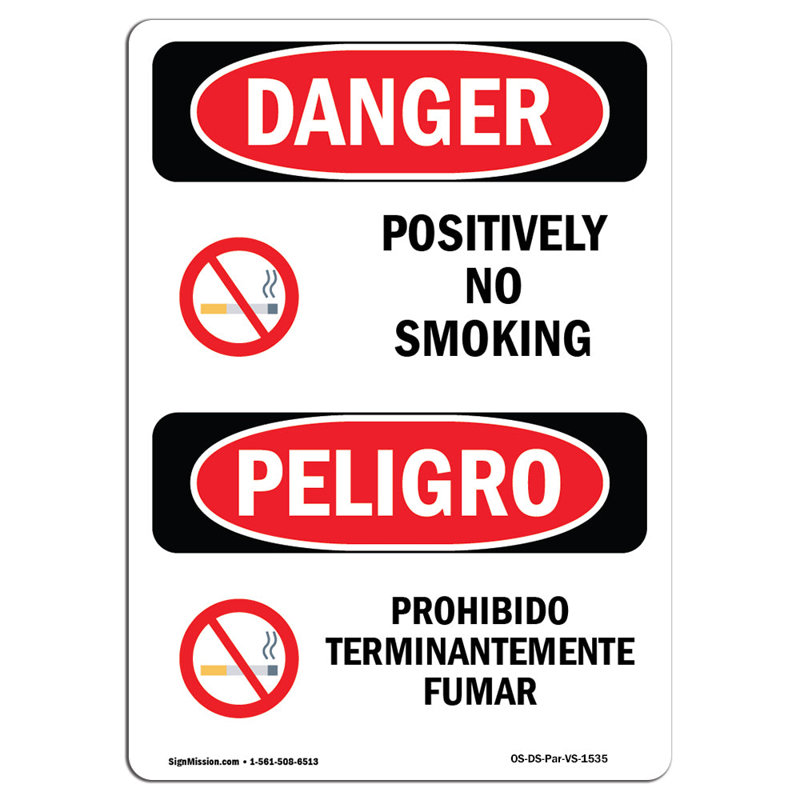 «OSOS Danger Positactive on Smoking» avec l'enseigne Symboll, H 18 po x l 12 po x P 0,1 po