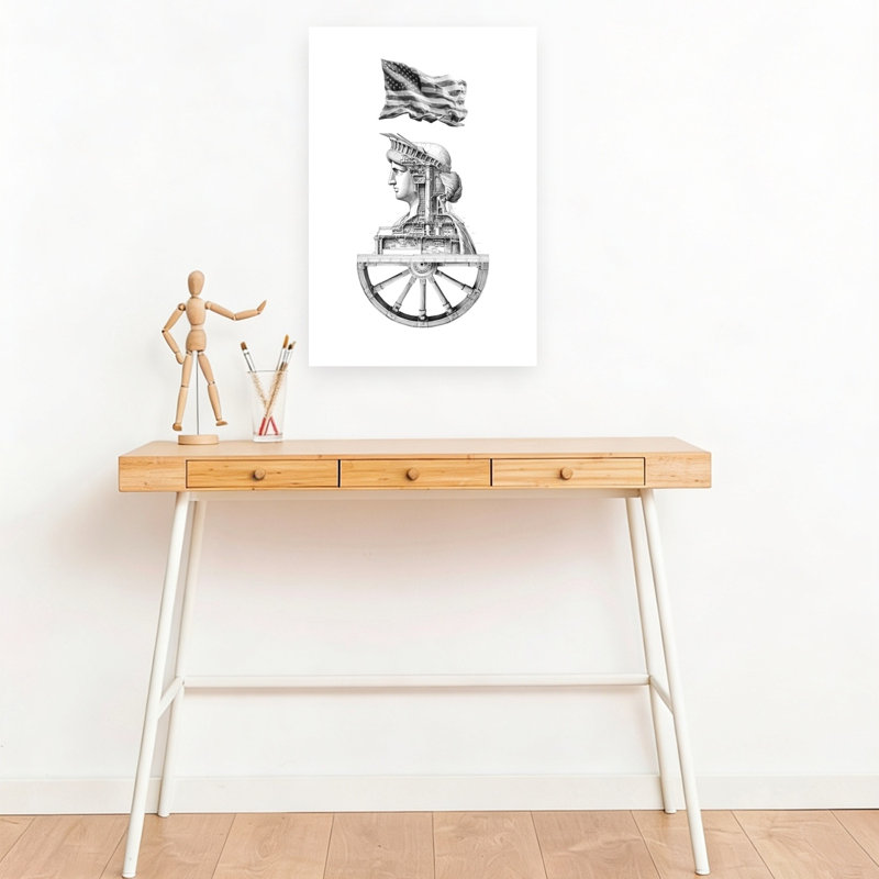 Affiche murale représentant un mécanisme américain emblématique et une architecture rétro, H 18 po x l 12 po