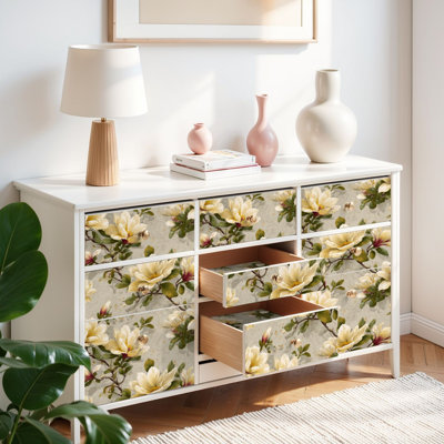 Papier auto-adhésif à peler et à coller élégant Magnolia floral auto-adhésif et amovible 17,7 po x 118 po (45 x 300 cm)