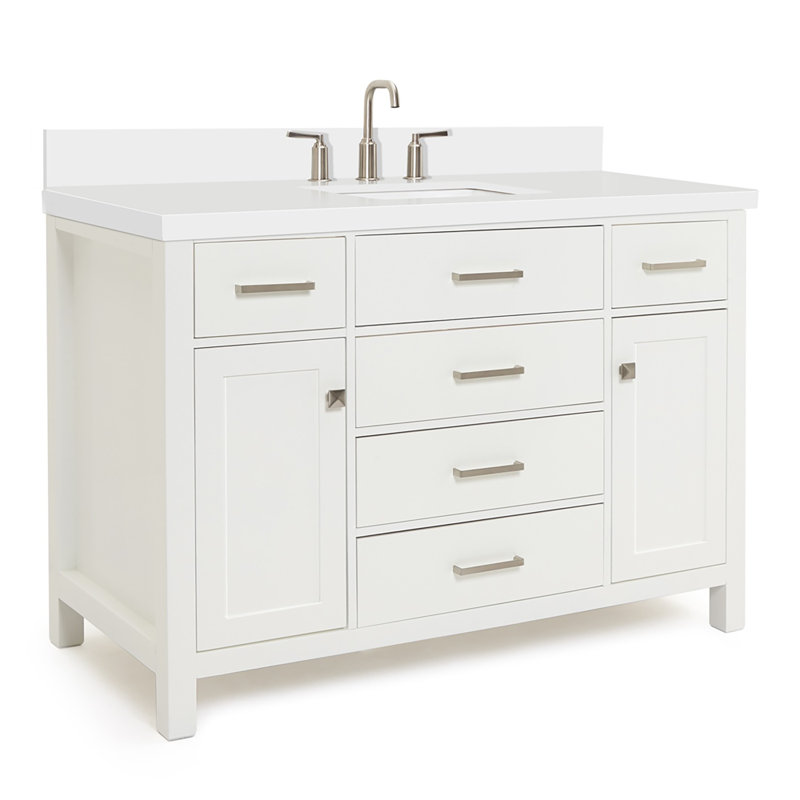 Abbate 48" Single Bathroom Vanity with White Quartz Top, White