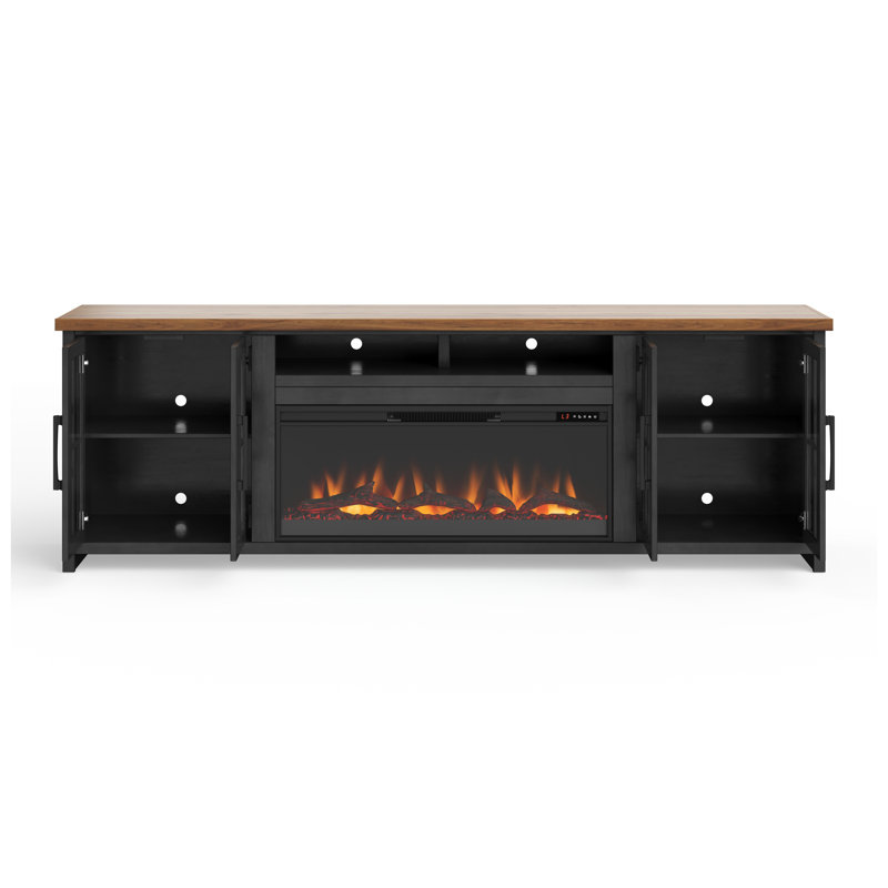 Meuble télé 97 po avec foyer électrique 97 po pour téléviseur de 100 po ou moins, en bois de peuplier noir avec télécommande