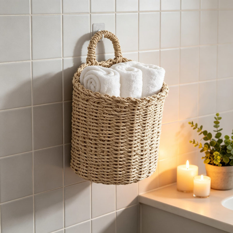 Seagrass suspendu panier de décoration murale de porte d'entrée, panier de rangement mural tissé à la main pour la cuisine de la salle de bain, vestibule, organisateur léger pour les petites plantes et le courrier
