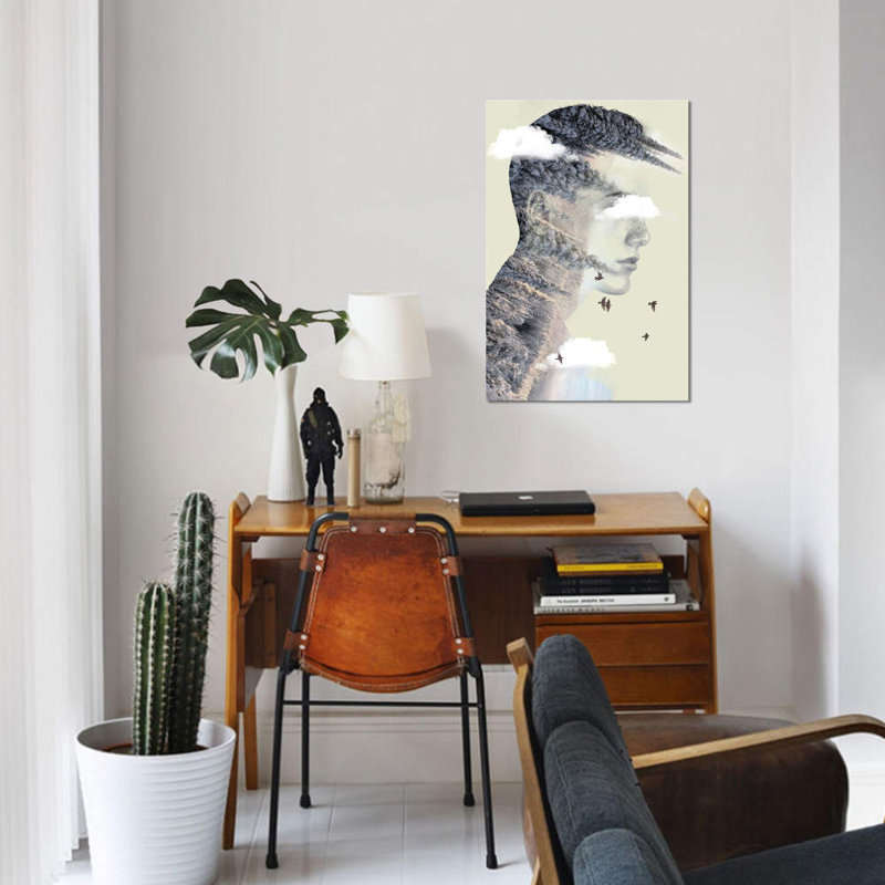 «Double Exposure Hair V» par Vin Zzep, reproduction d'art graphique, H 18 po x l 12 po x P 1,5 po, Toile tendue, Pas de tapis