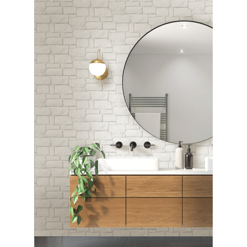 Brick Vinyl Wallpaper Roll, White