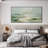 Extra Large Wall Art Fabric Print - Soft Green Coastal Horizon with Layered Brush Blends Artwork Decor for Living Room or Bedroom - "Frame Assembly Required (Unfinished Frame)"-737162822