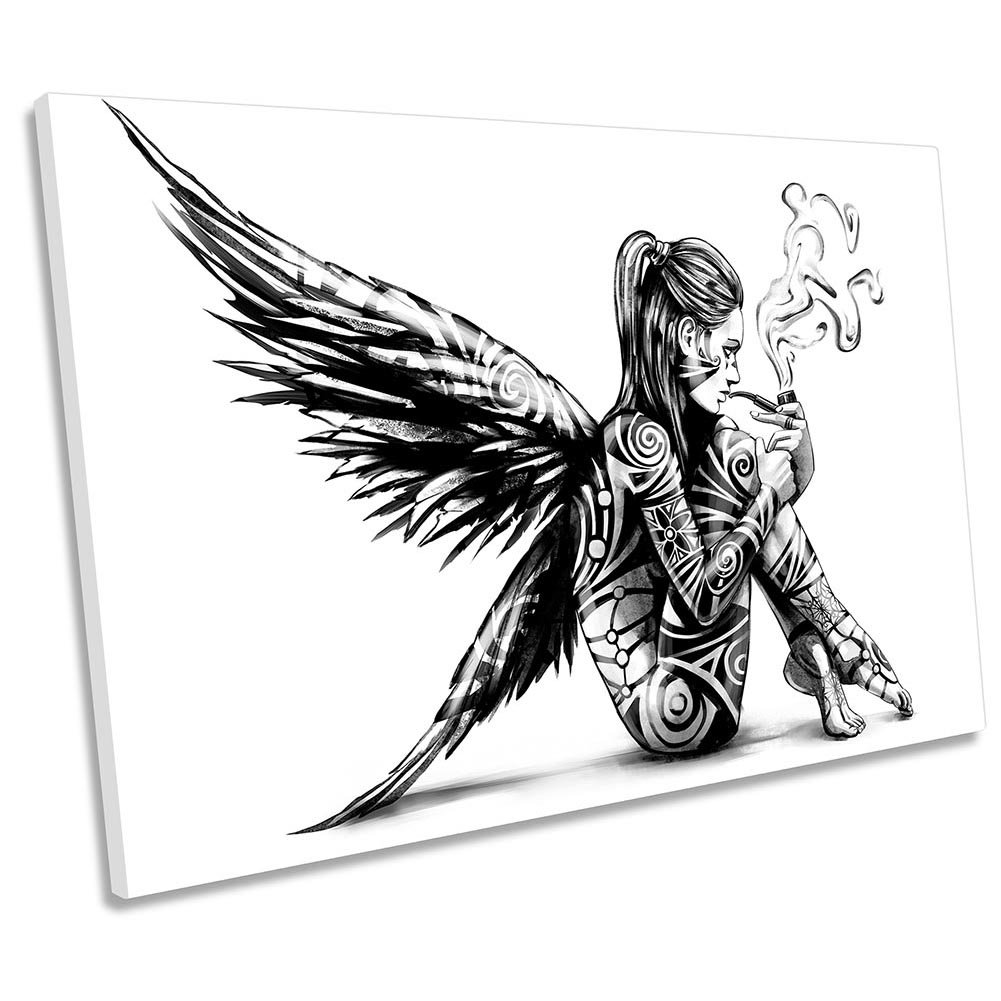 Tattoo Angel Wings Smoking - Wrapped Canvas Print