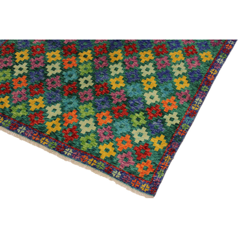 Tapis vert en laine noué à la main 4 pi 10 po x 6 pi 6 po Syracuse