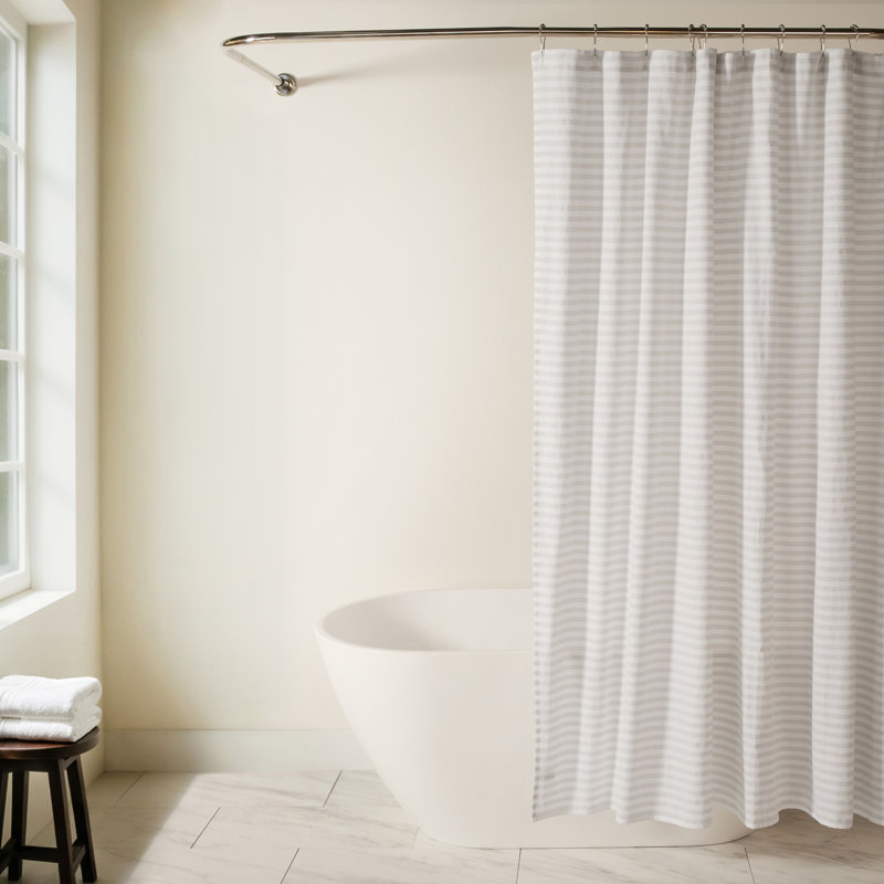 Rideau de douche rayé en mélange de coton, Gris à rayures