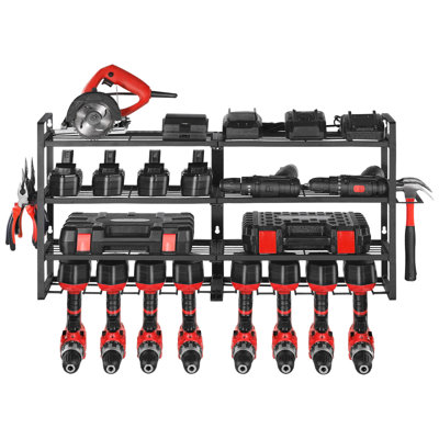 Power Tool Organizer Wall Mount, 4-Layer Storage Rack With 8 Drill Holders, Tools Holder And Storage Rack With Screwdriver Holder, Garage Tool Organizer For Garage, Workbench, And Workshop