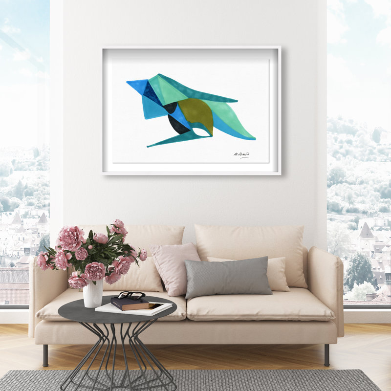 Manuel Roman - Azules y Aquas Shadowbox Abstract Print by Oliver Gal, Black Frame, 15 x 10, 31.5"H x 46.5"W, White Shadowbox