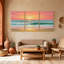 Nautique et plage coucher de soleil océan vagues plage ciel horizon couleur de sable clair ensemble de 3 impressions d'art sur toile-431583678