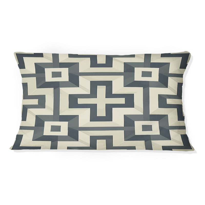 Coussin lombaire gris et beige Midcentury Maze I - Midcentury Maze