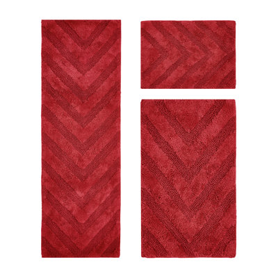 Ensemble de tapis pour salle de bain à chevrons touffetés 100% coton 1990 GSM Branston Premium avec envers en latex antidérapant, certifié OEKO-TEX®, super absorbant et lavable à la machine, rouge